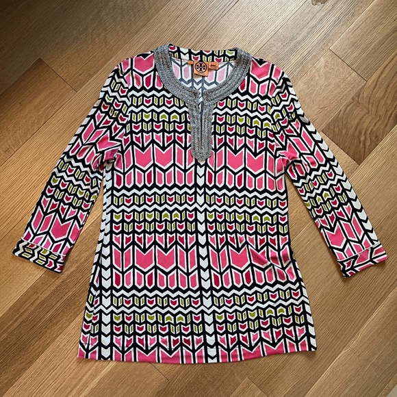 Tory Burch Multicoloured Beaded Silk Tunic Top - Picture 6 of 11